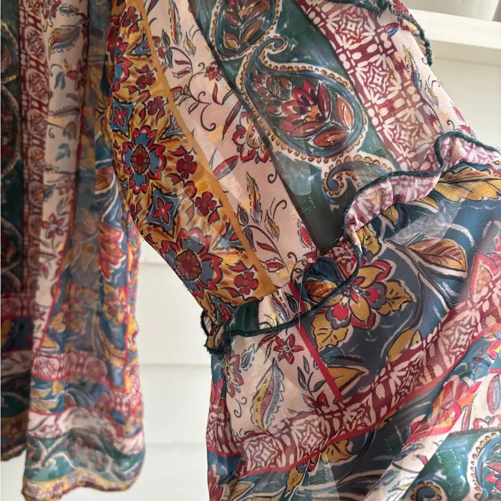 Democracy Sheer Multicolor Floral Boho Top Women’s Size 2X - Picture 11 of 16